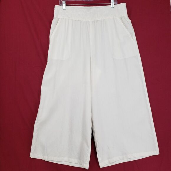 Saks Fifth Avenue Pants Womens Large White Wide Leg Cropped Lyocell Pockets - Picture 1 of 10